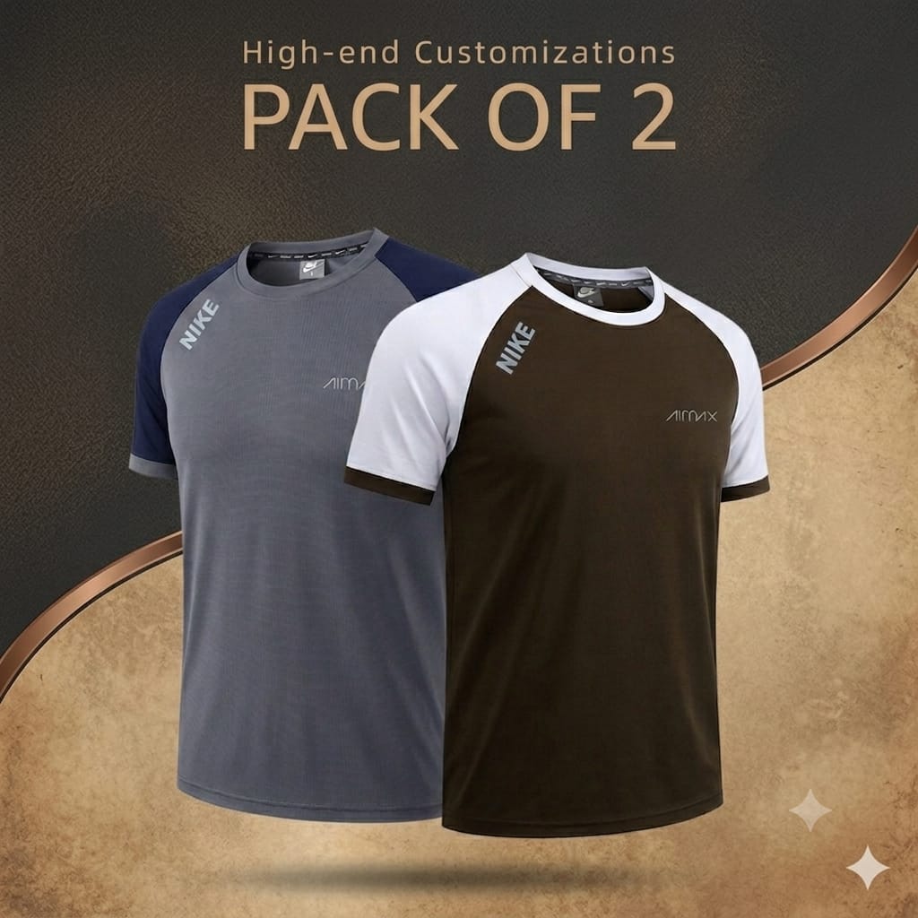 Pack of 2 Premium Dry-Fit T-Shirts — Grey + Brown
