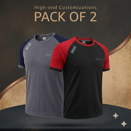 Pack of 2 Premium Dry-Fit T-Shirts — Grey + Red
