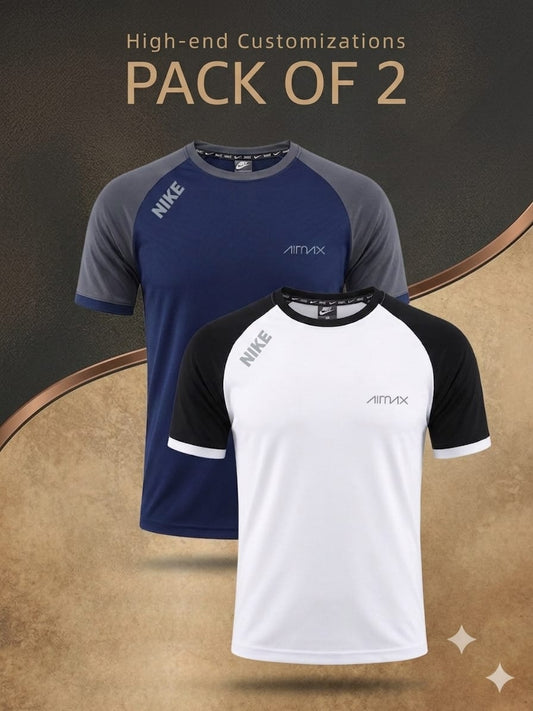 Pack of 2 Premium Dry-Fit T-Shirts — Blue + White